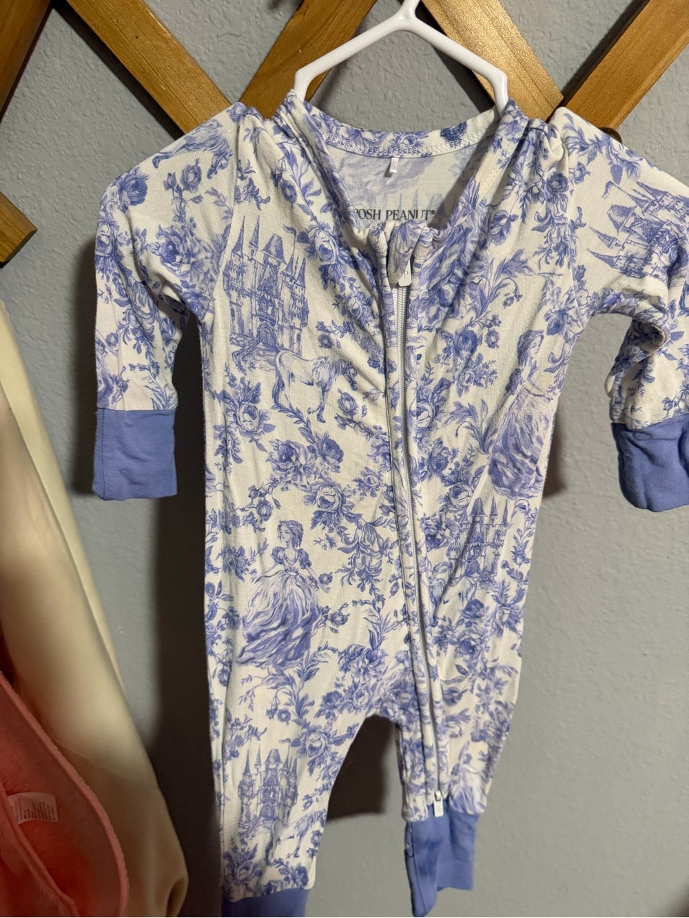 Posh Peanut Blue and White Floral Toile Footed One-Piece